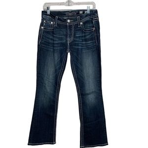 MISS ME Jeans MID-RISE EASY BOOT Sz 27  BLING Thick Stitch Angel Wings